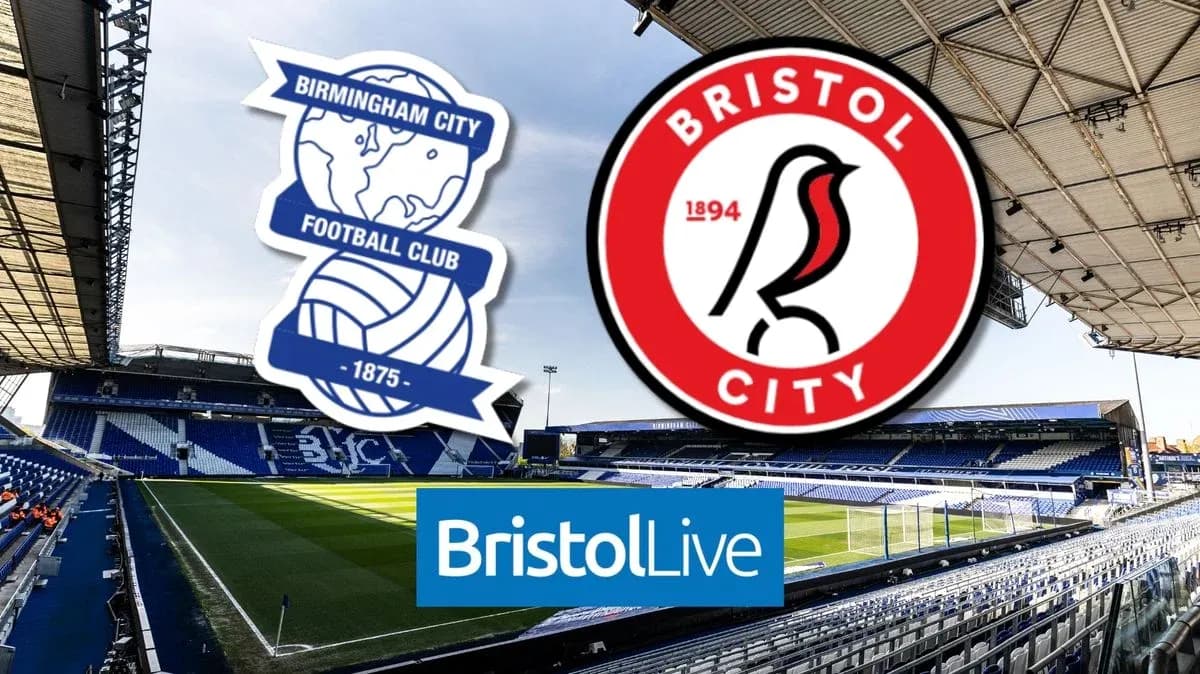 Birmingham City and Bristol City logos with stadium background Birmingham City and Bristol City logos with stadium background
