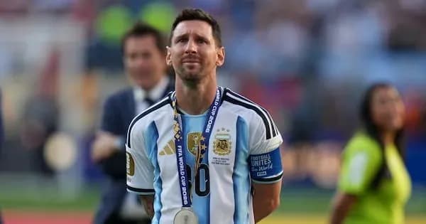 Messi wearing Argentina jersey with medal after match Messi wearing Argentina jersey with medal after match