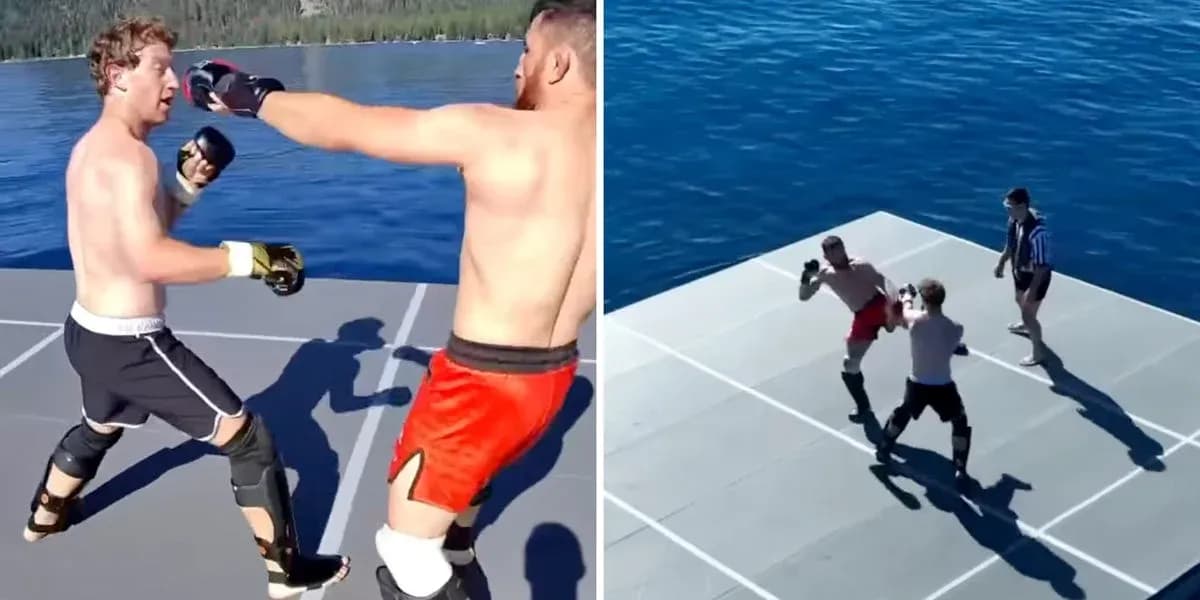 Two fighters boxing on a platform over water Two fighters boxing on a platform over water