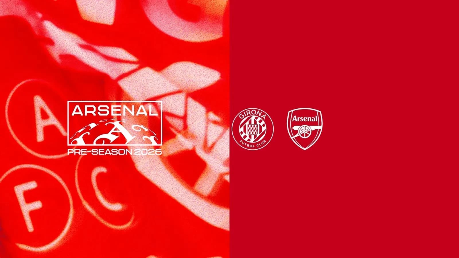 Arsenal and Girona logos on red background Arsenal and Girona logos on red background