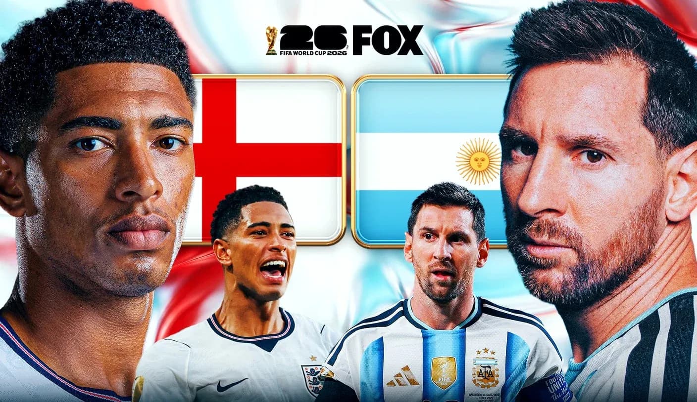 Jude Bellingham and Lionel Messi with flags of England and Argentina Jude Bellingham and Lionel Messi with flags of England and Argentina