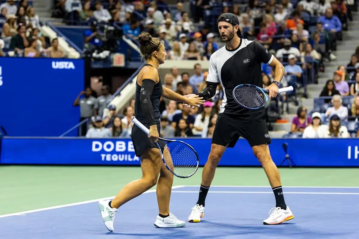 Tennis players shaking hands during match at USTA Tennis players shaking hands during match at USTA