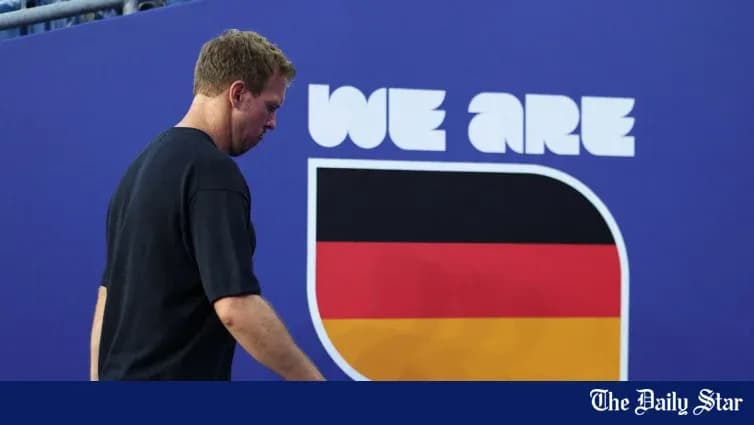 Tennis player walking past Germany flag banner Tennis player walking past Germany flag banner