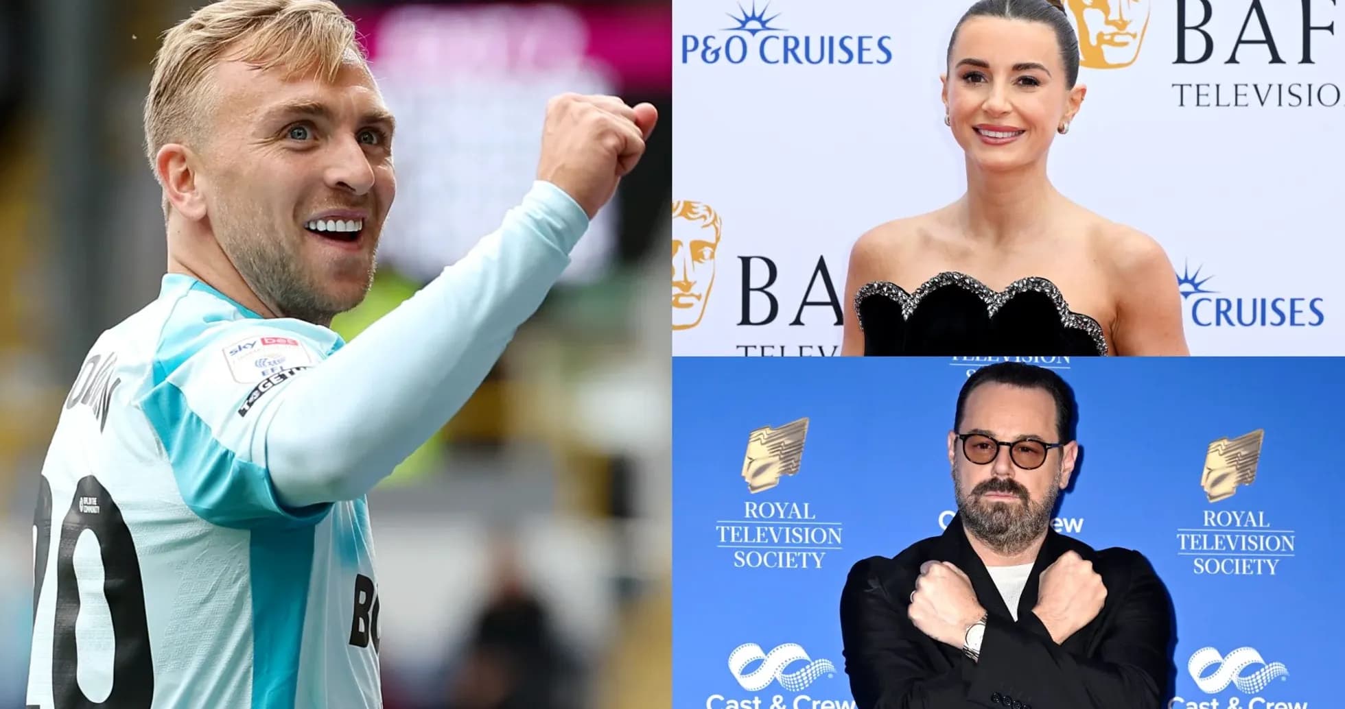 Football player celebrating, two celebrities at events Football player celebrating, two celebrities at events