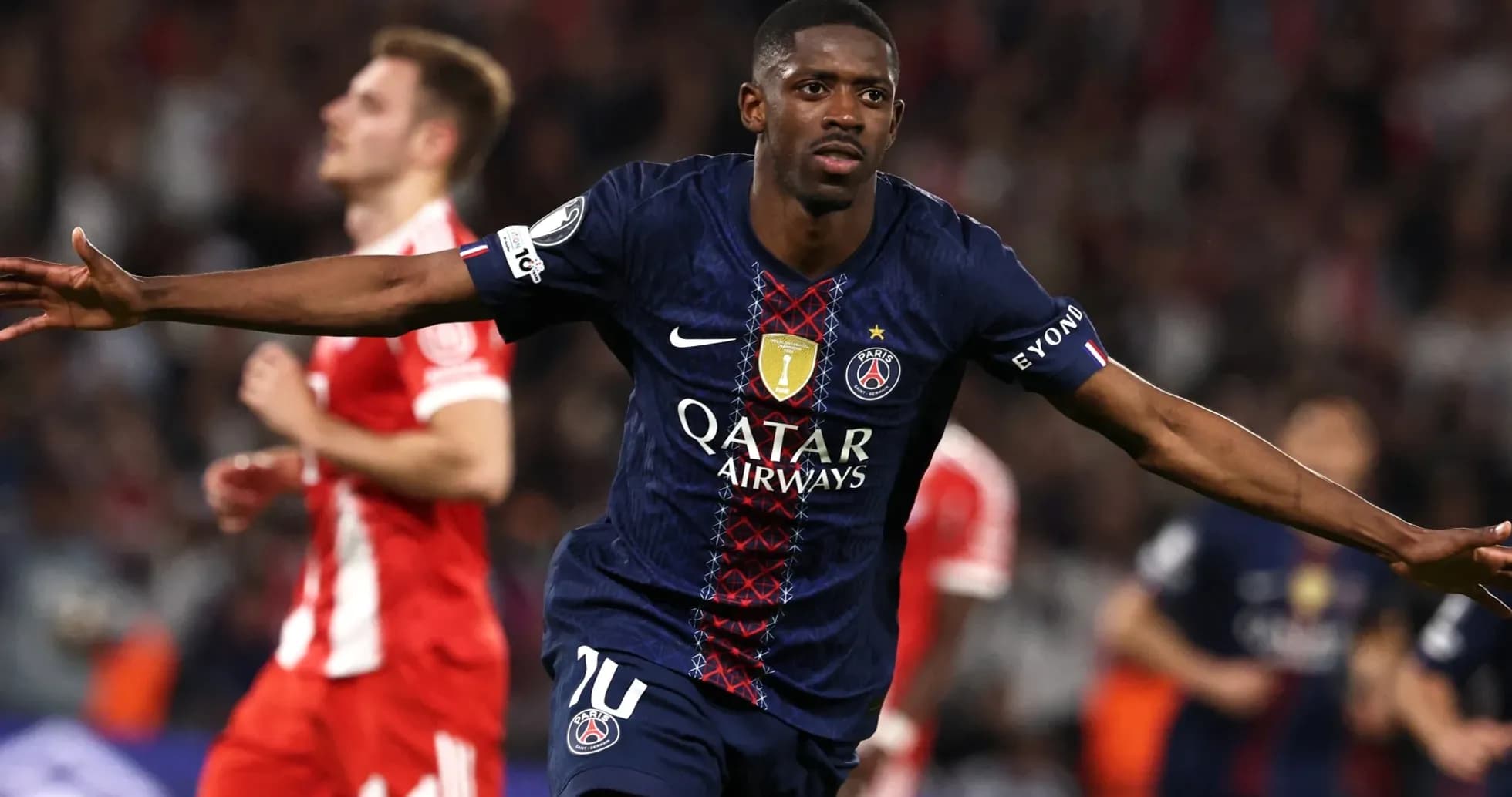 Ousmane Dembélé celebrating goal for PSG during match Ousmane Dembélé celebrating goal for PSG during match