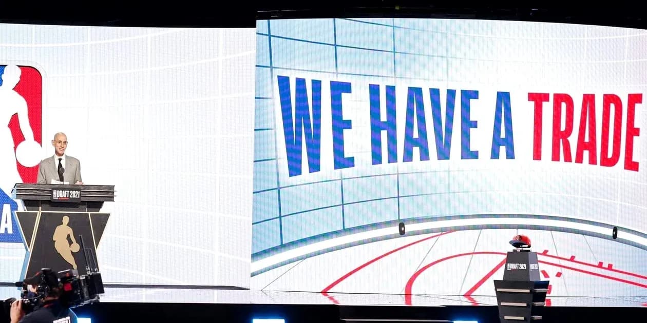 NBA draft event with commissioner announcing trade NBA draft event with commissioner announcing trade