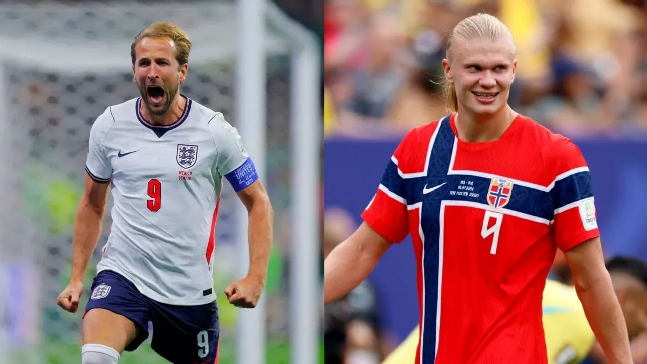 Harry Kane and Erling Haaland in football jerseys Harry Kane and Erling Haaland in football jerseys