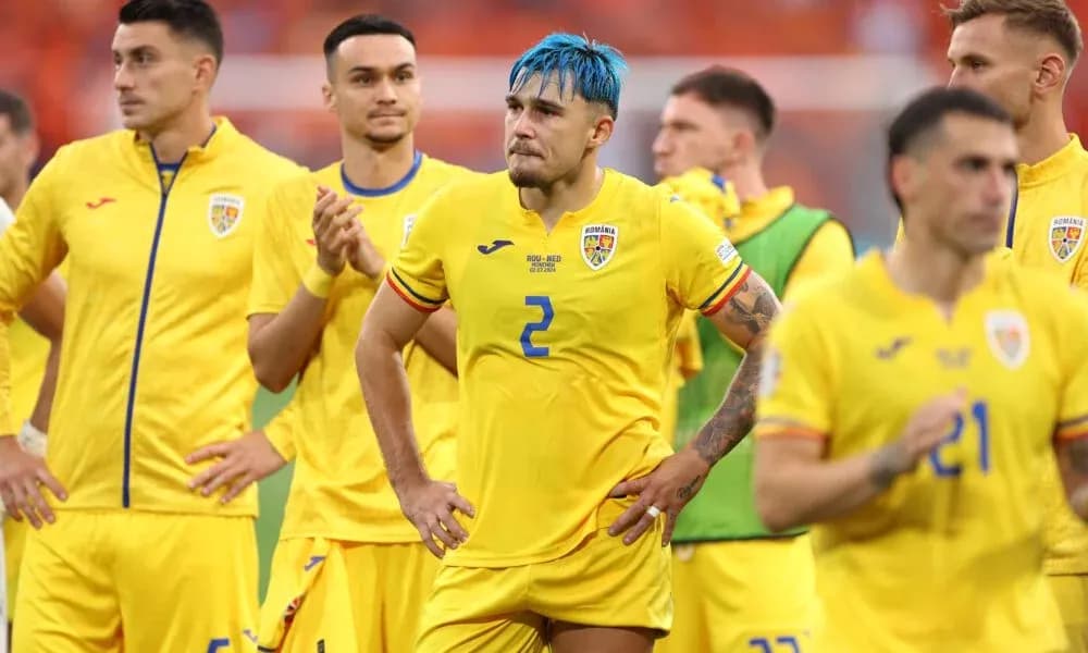 Romania players in yellow jerseys after match Romania players in yellow jerseys after match