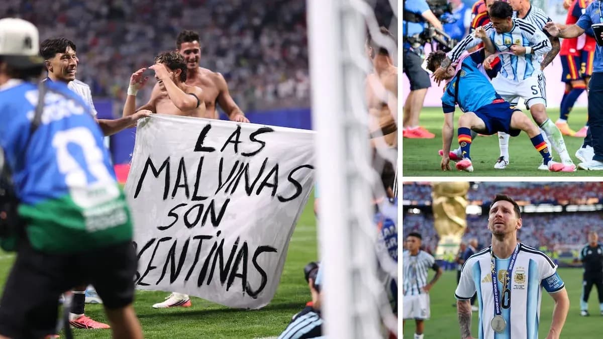 Argentinian players celebrating with banner after match Argentinian players celebrating with banner after match
