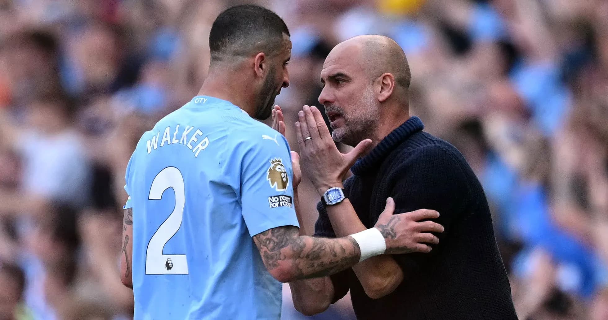 Walker and Guardiola discussing during match Walker and Guardiola discussing during match