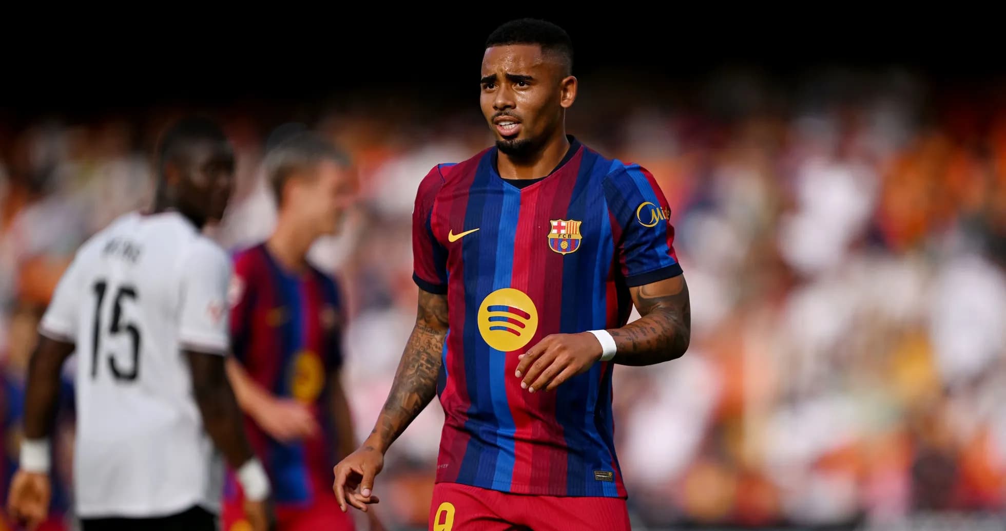 Barcelona player walking on the field during match Barcelona player walking on the field during match