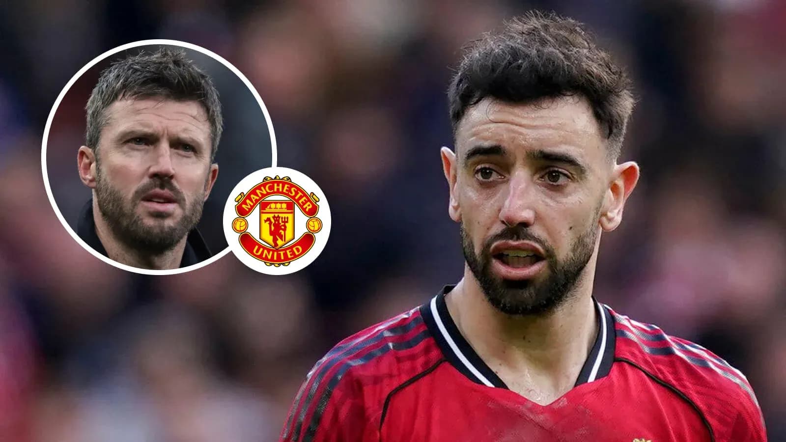 Bruno Fernandes during match with Manchester United logo Bruno Fernandes during match with Manchester United logo