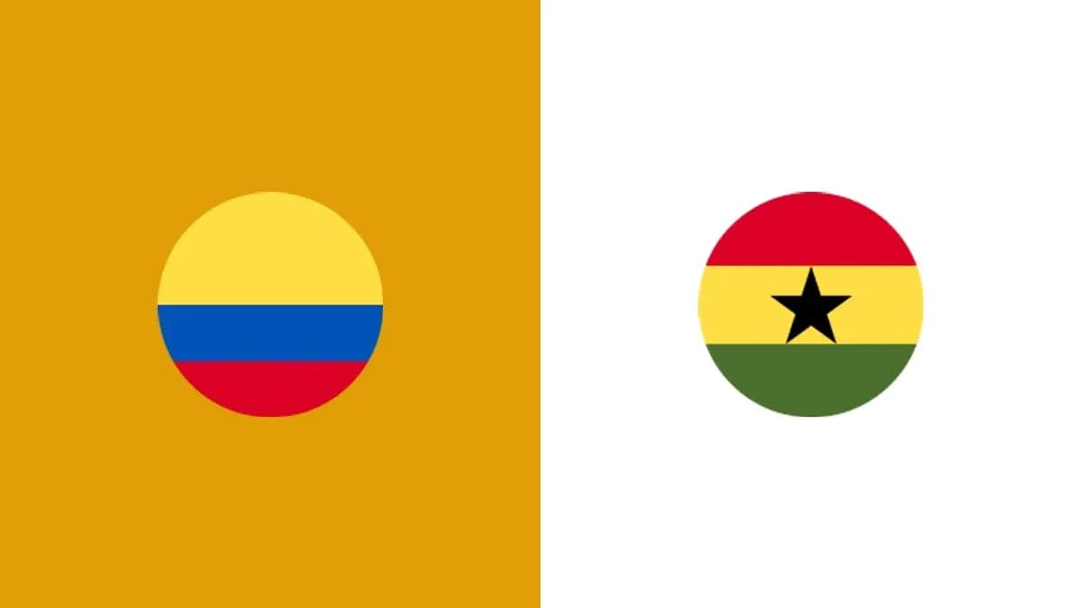 Colombia and Ghana flags side by side Colombia and Ghana flags side by side