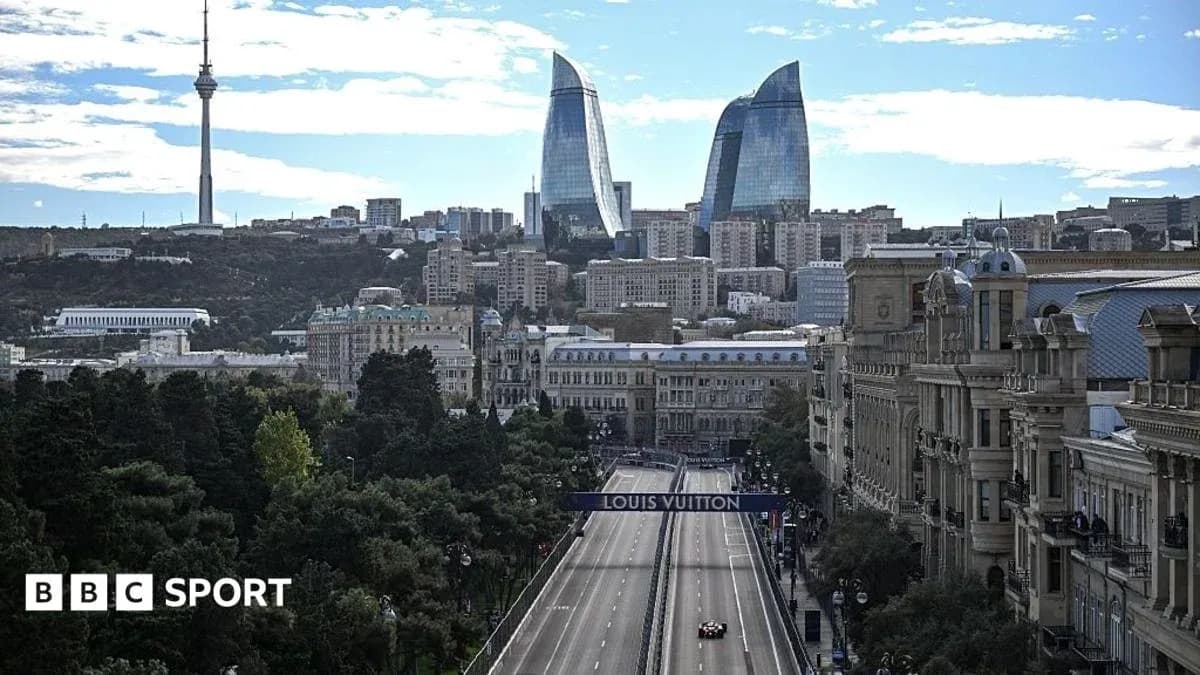 Baku cityscape with Formula 1 track and skyscrapers Baku cityscape with Formula 1 track and skyscrapers