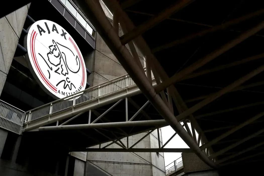 Ajax Amsterdam logo on stadium exterior wall Ajax Amsterdam logo on stadium exterior wall