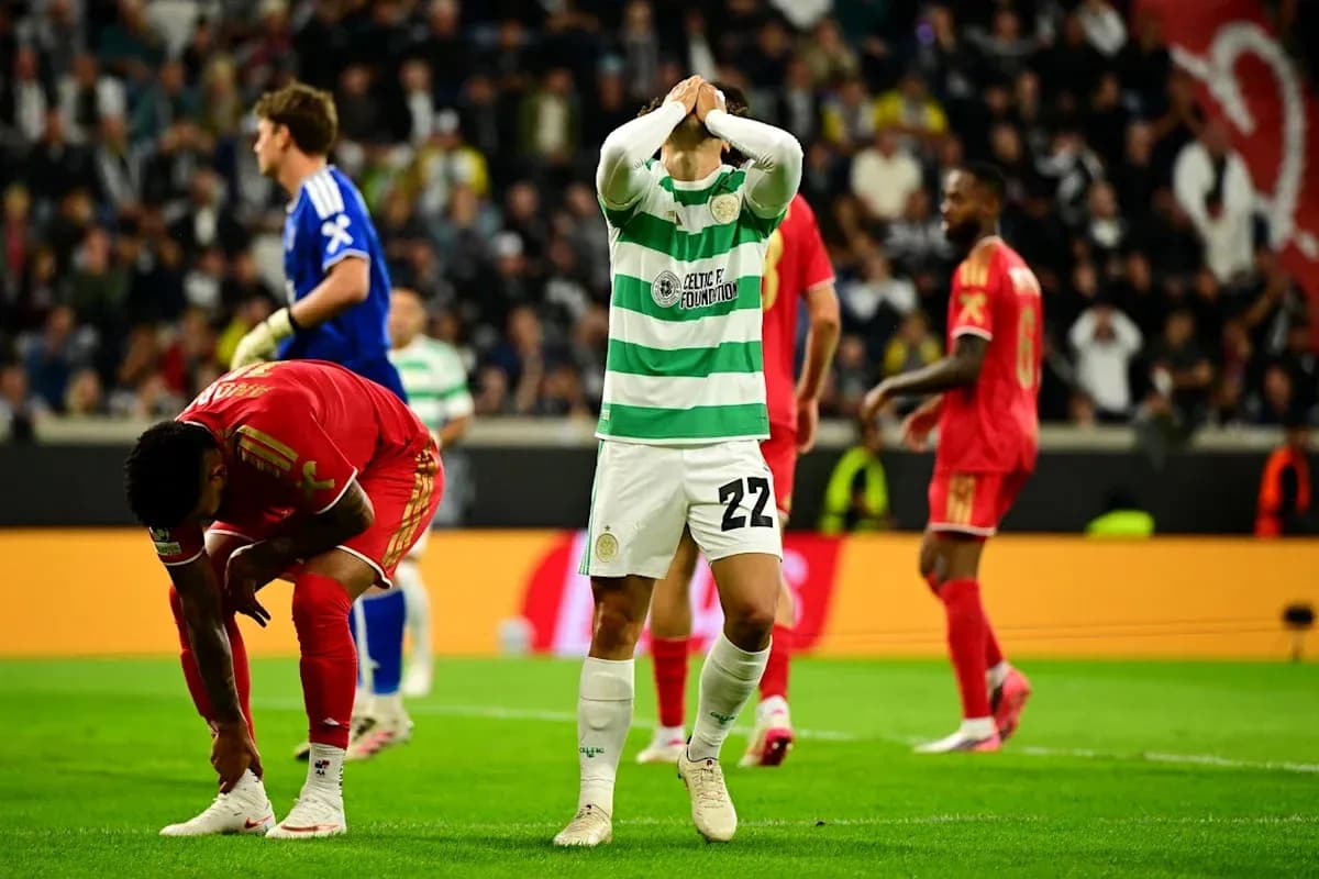Celtic player reacting after missed opportunity during match Celtic player reacting after missed opportunity during match
