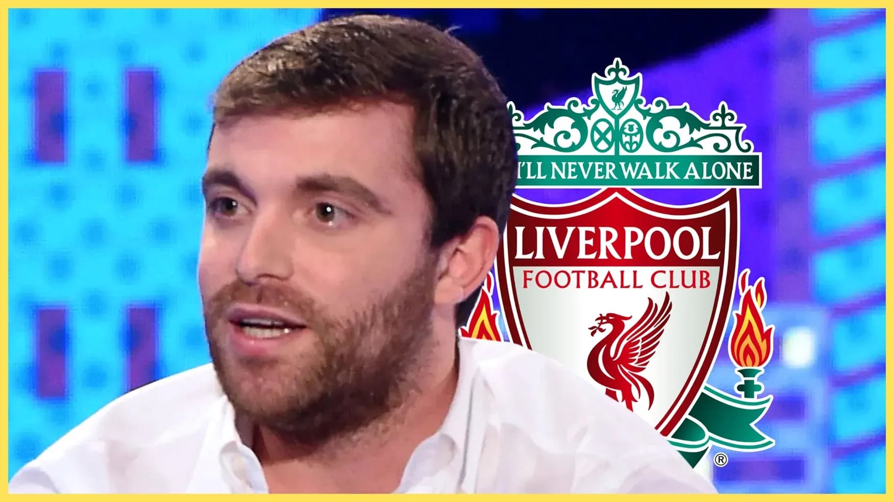 Analyst discussing Liverpool Football Club on screen Analyst discussing Liverpool Football Club on screen