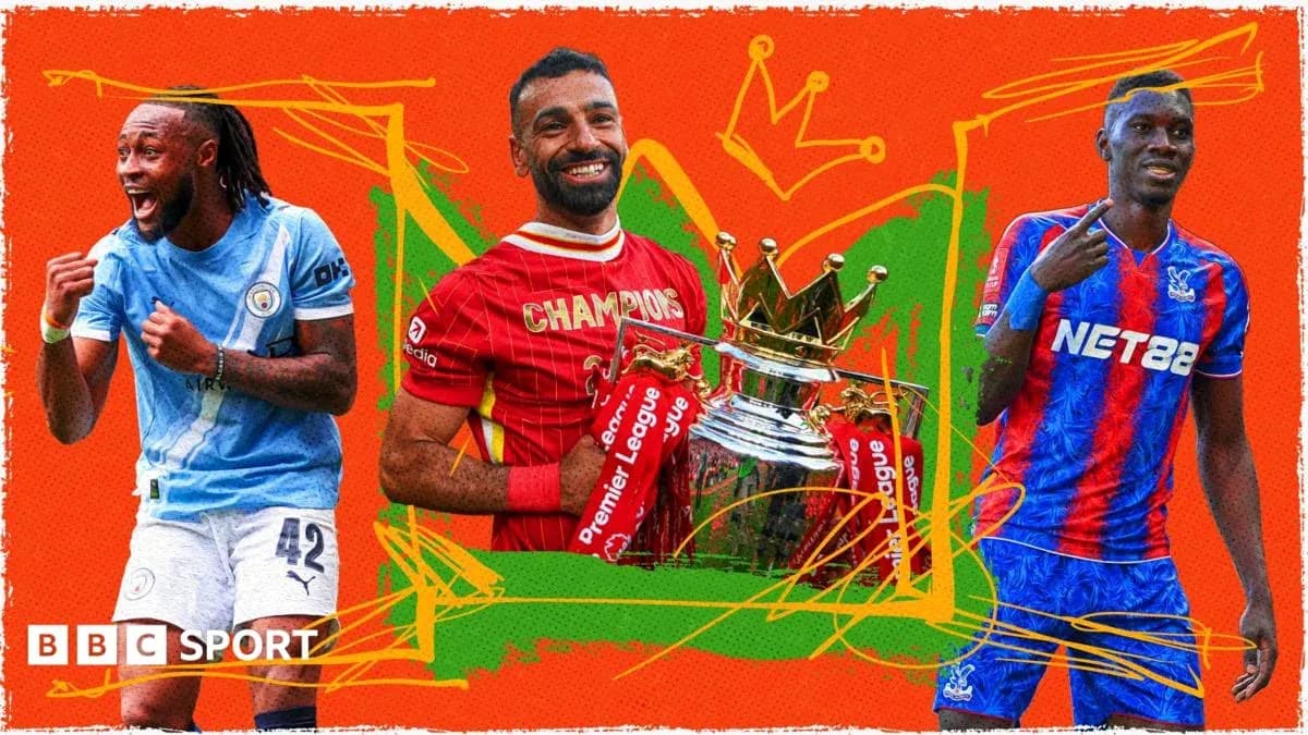 Three football players celebrating with Premier League trophy Three football players celebrating with Premier League trophy