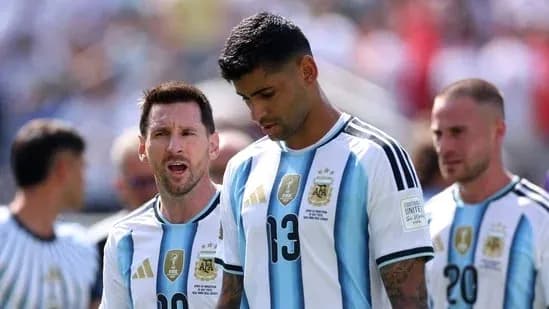 Argentina players during a match with serious expressions Argentina players during a match with serious expressions