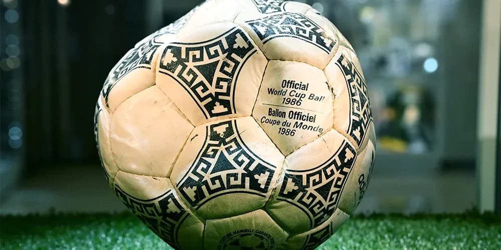 1986 FIFA World Cup official match ball displayed 1986 FIFA World Cup official match ball displayed
