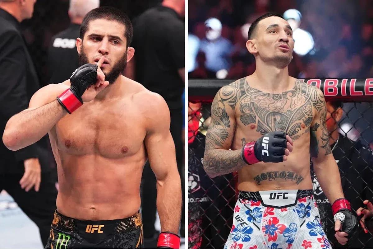 Islam Makhachev and Max Holloway in UFC Octagon Islam Makhachev and Max Holloway in UFC Octagon