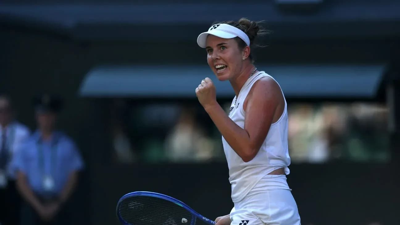 Tennis player celebrating during a match at Wimbledon Tennis player celebrating during a match at Wimbledon