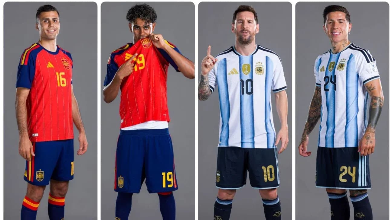 Futbolchilar Ispaniya va Argentina formalarida Futbolchilar Ispaniya va Argentina formalarida