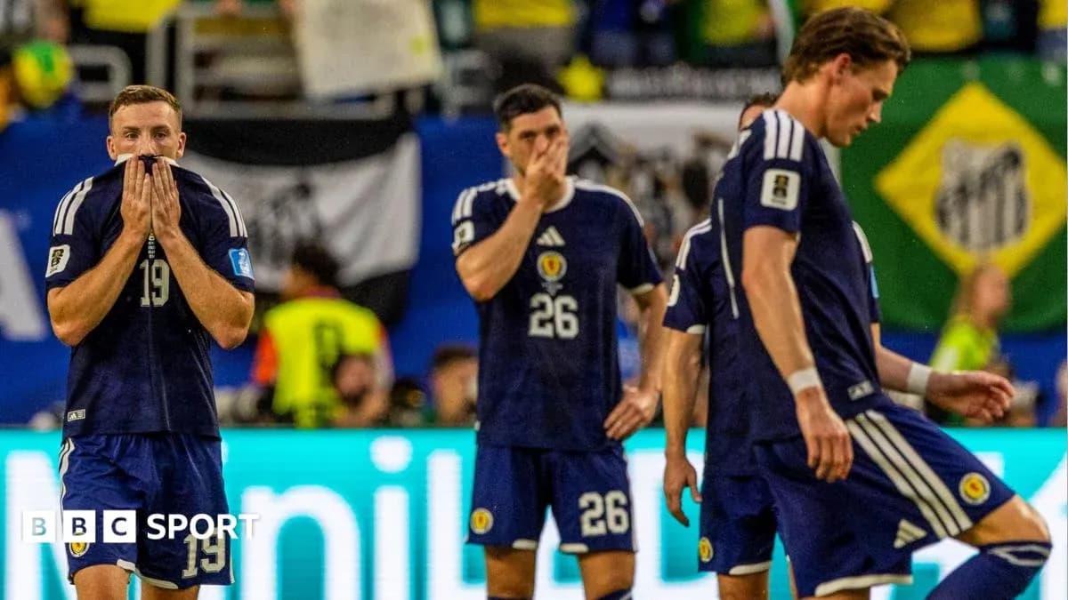 Scottish players reacting after a match defeat Scottish players reacting after a match defeat