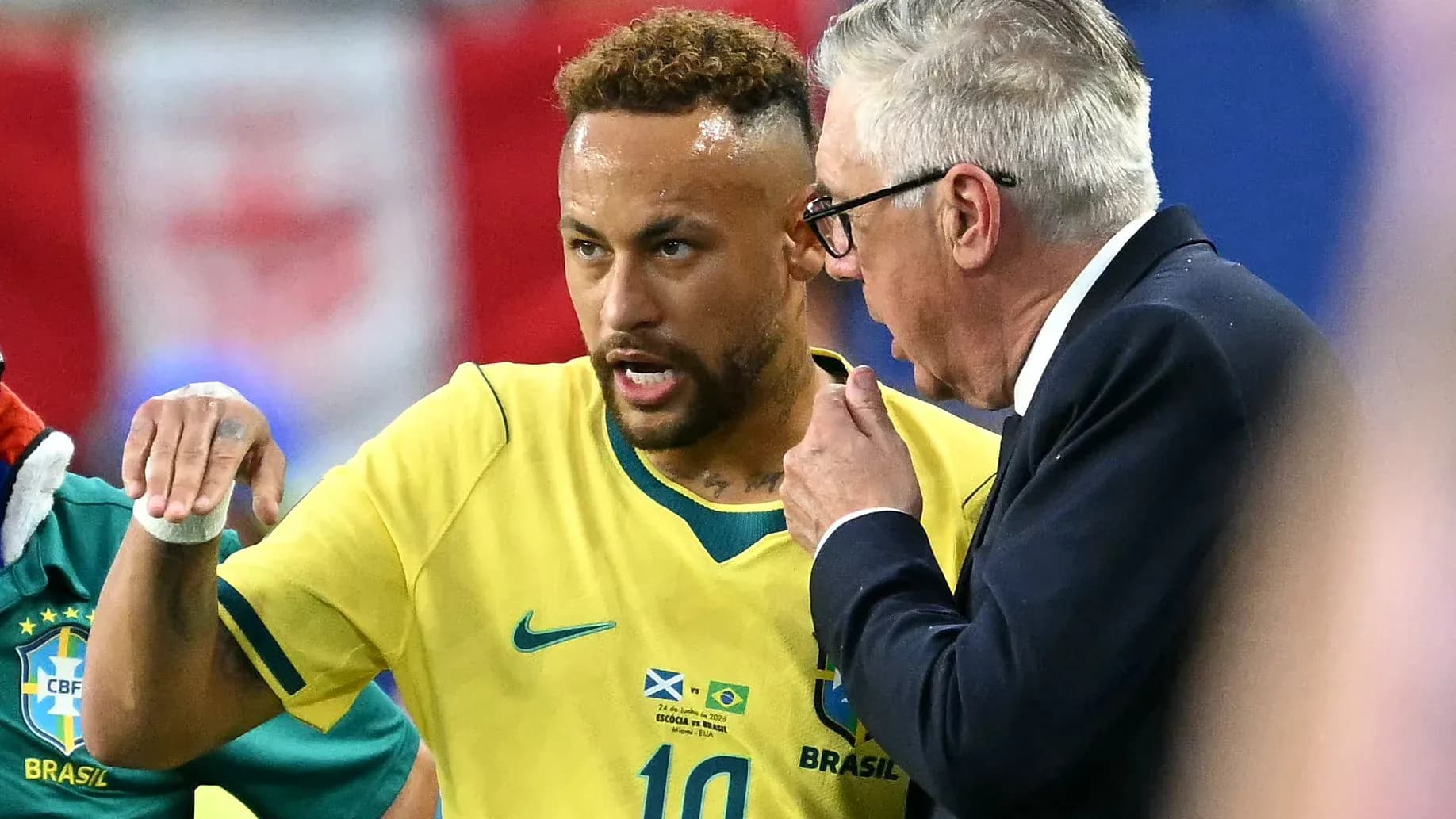 Neymar discussing with coach during match break Neymar discussing with coach during match break