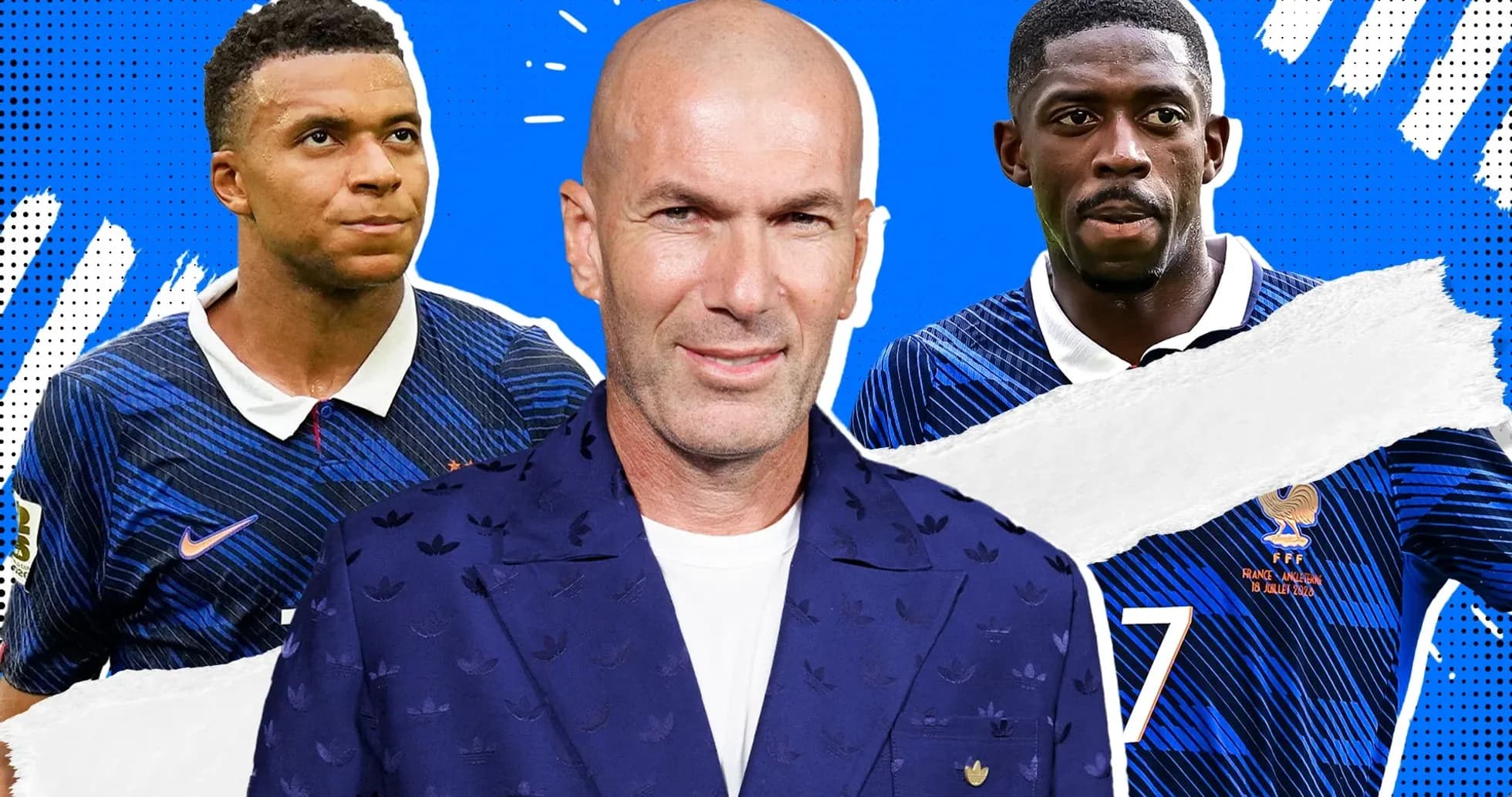 Zinedine Zidane with Mbappé and Dembélé in France jerseys Zinedine Zidane with Mbappé and Dembélé in France jerseys