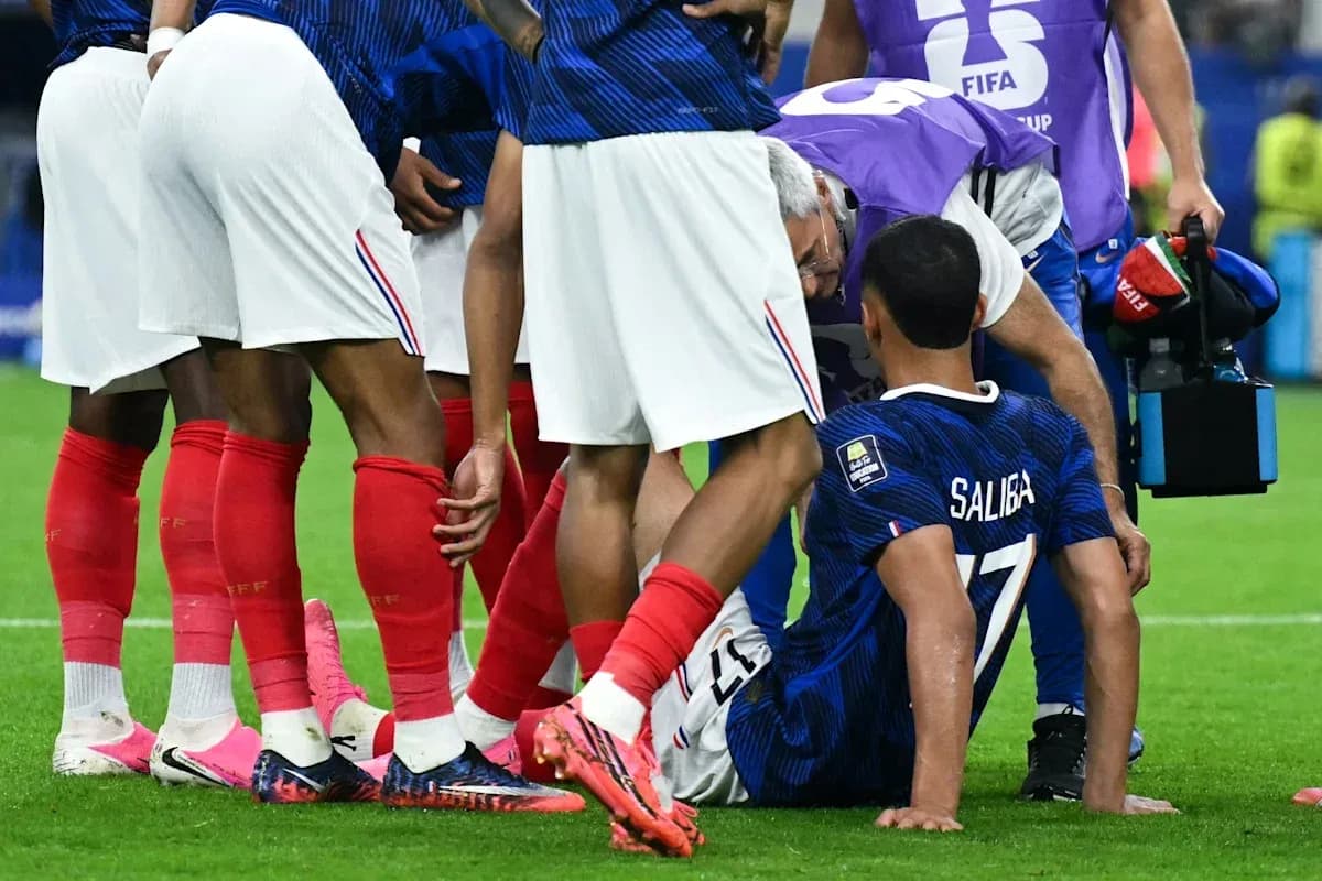 French players attending to injured teammate Saliba French players attending to injured teammate Saliba