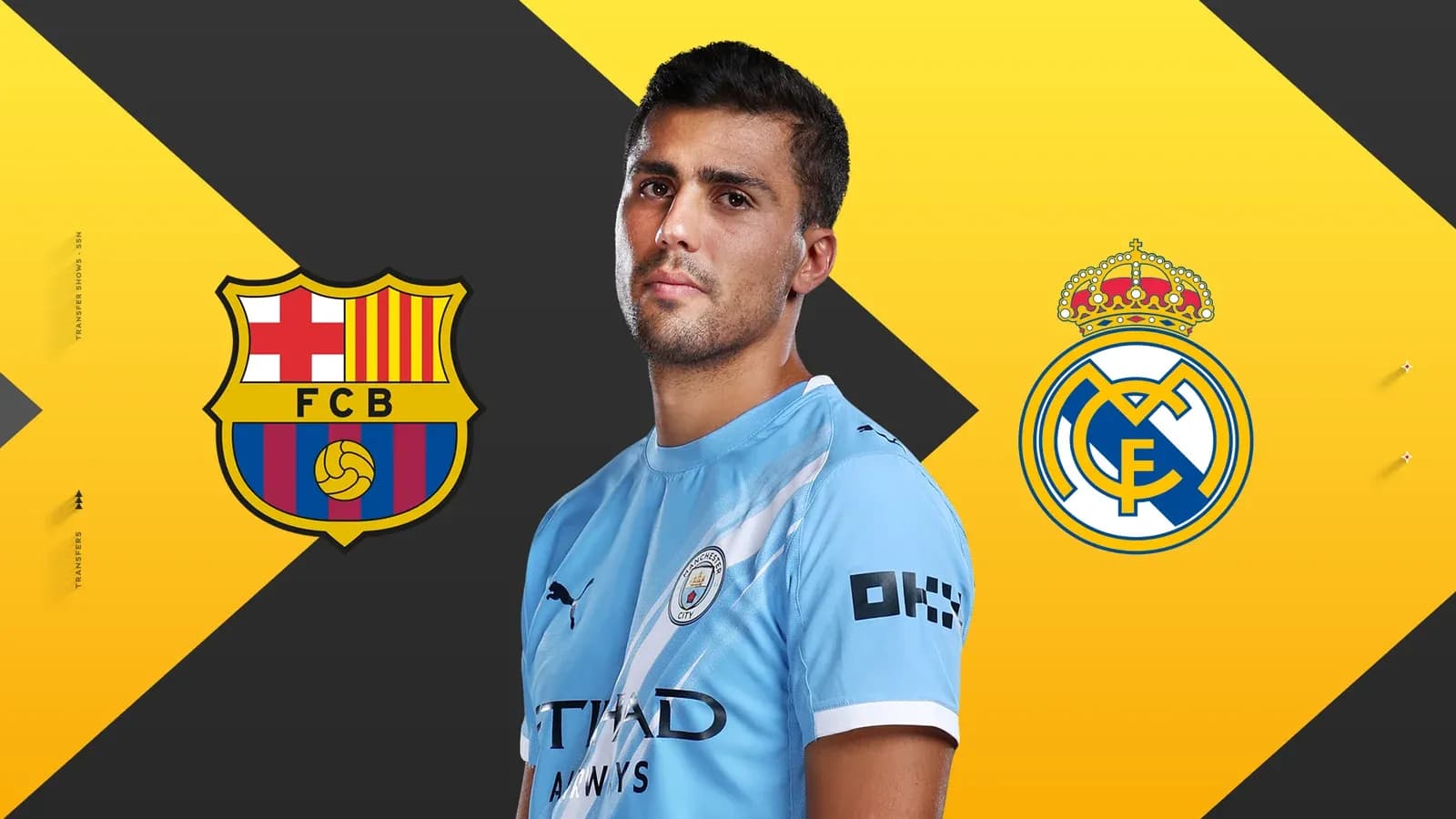 Futbolchi, Barcelona va Real Madrid logotiplari bilan Futbolchi, Barcelona va Real Madrid logotiplari bilan