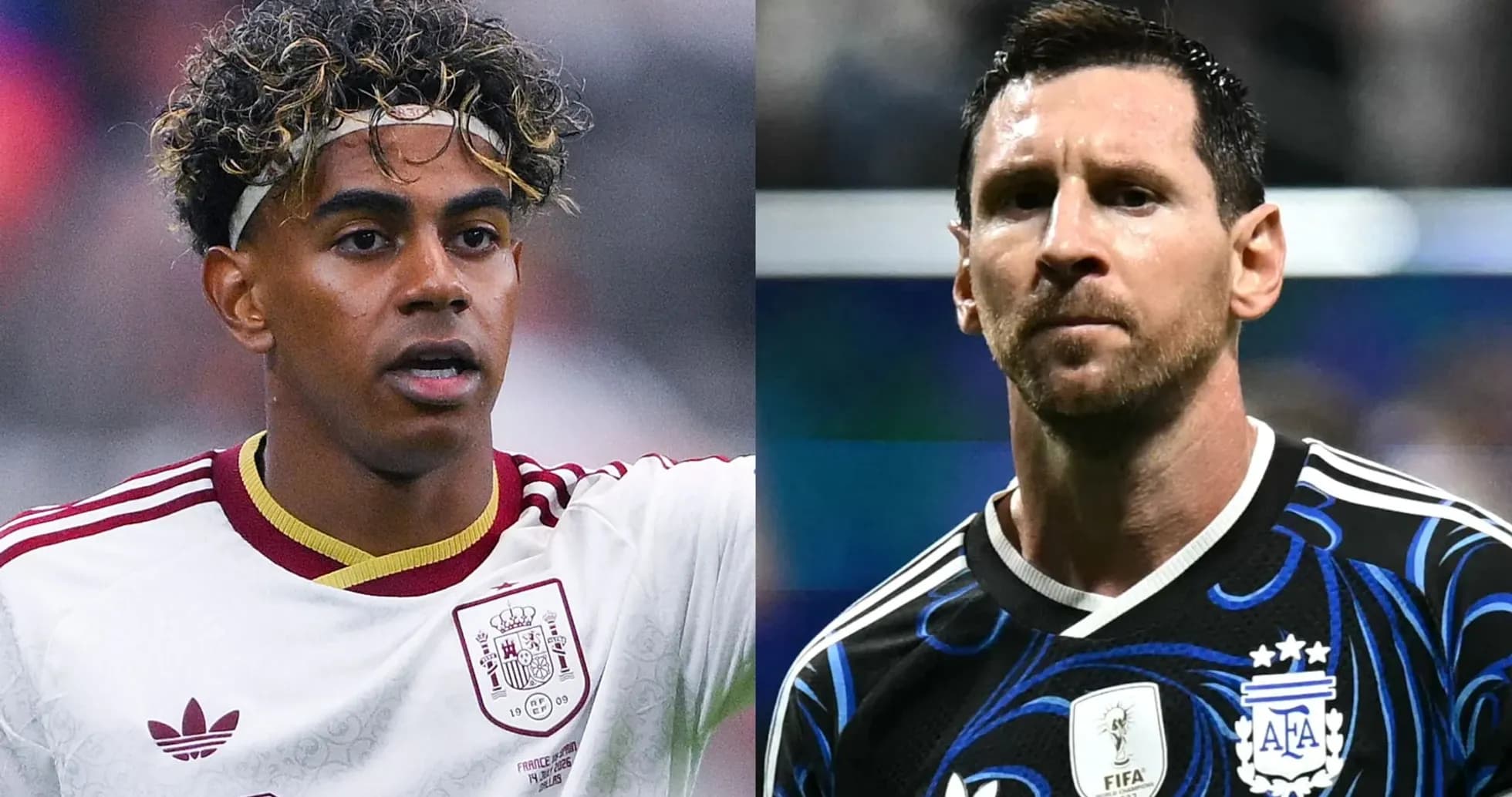 Futbolchilar, biri Ispaniya, ikkinchisi Argentina formasida Futbolchilar, biri Ispaniya, ikkinchisi Argentina formasida
