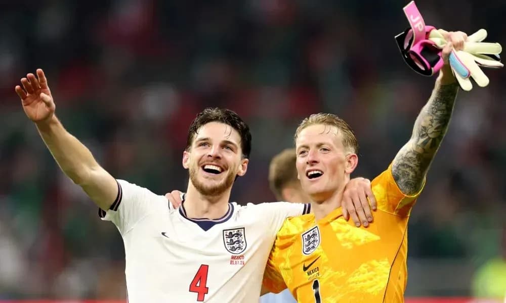 Two England players celebrating after a match Two England players celebrating after a match