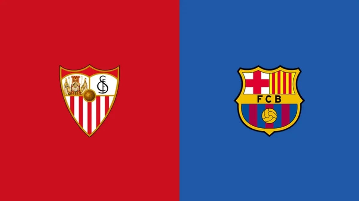 Sevilla and Barcelona team logos on colored backgrounds Sevilla and Barcelona team logos on colored backgrounds