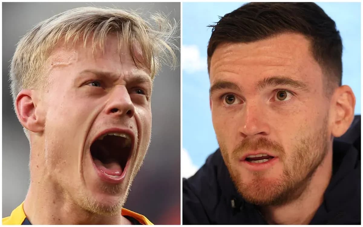 Goalkeeper celebrating on left, player speaking on right Goalkeeper celebrating on left, player speaking on right
