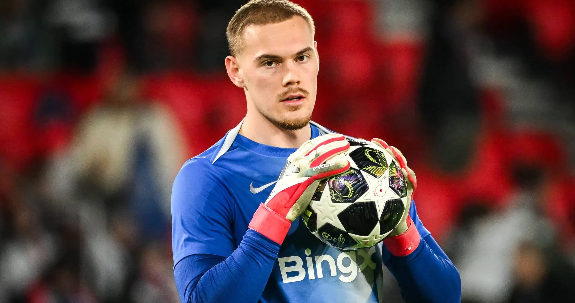 Goalkeeper holding ball before match start Goalkeeper holding ball before match start
