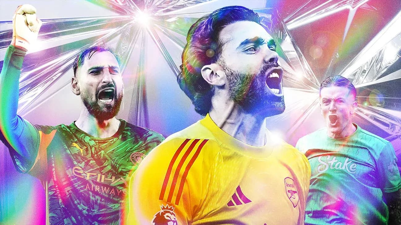 Goalkeepers celebrating in vibrant, colorful montage Goalkeepers celebrating in vibrant, colorful montage