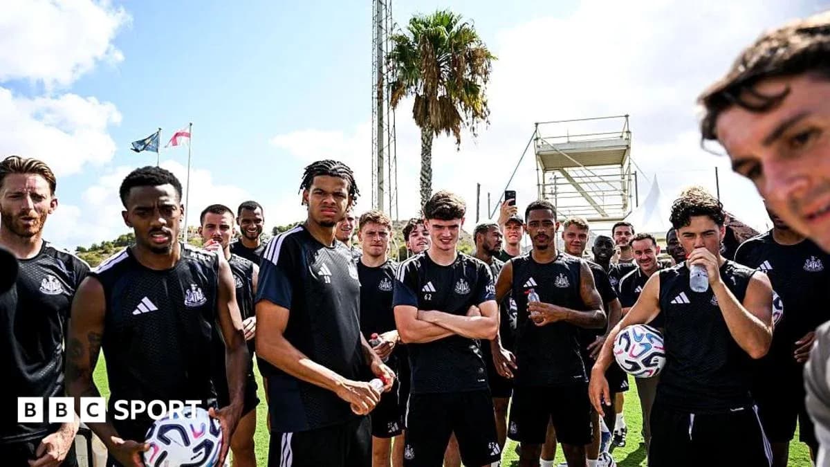 Newcastle United players during training session outdoors Newcastle United players during training session outdoors