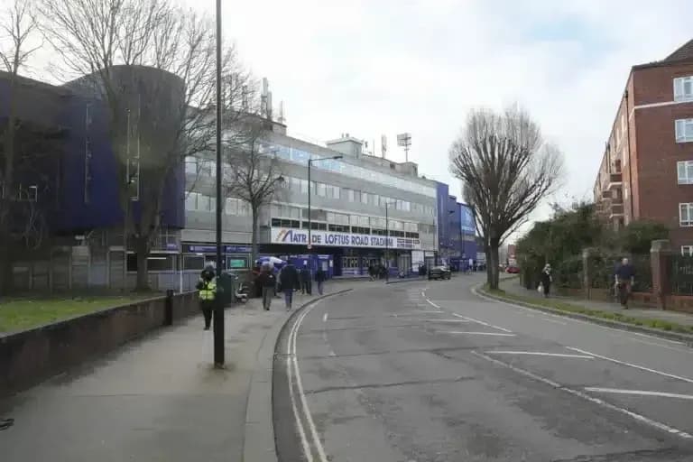 Loftus Road Stadium exterior with fans arriving Loftus Road Stadium exterior with fans arriving