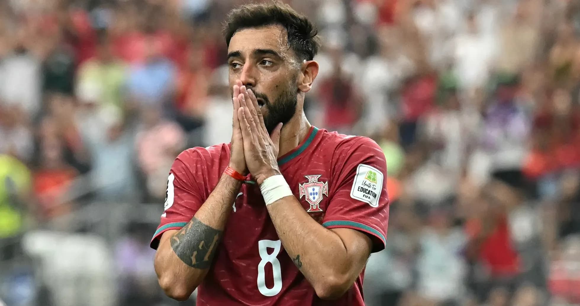 Bruno Fernandes with hands on face during match Bruno Fernandes with hands on face during match