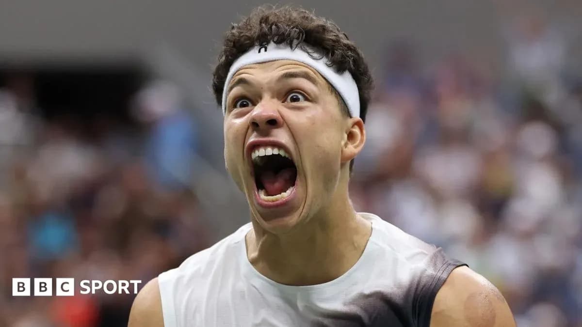 Tennis player celebrating with a loud shout Tennis player celebrating with a loud shout