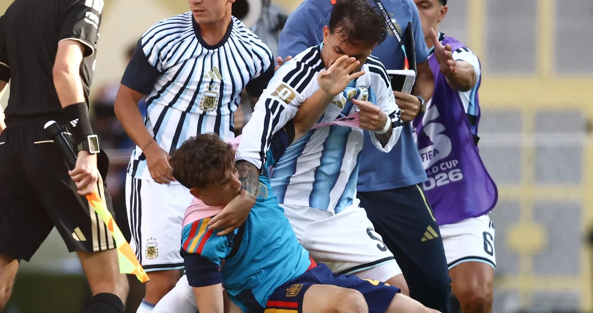Players involved in a scuffle during the match Players involved in a scuffle during the match