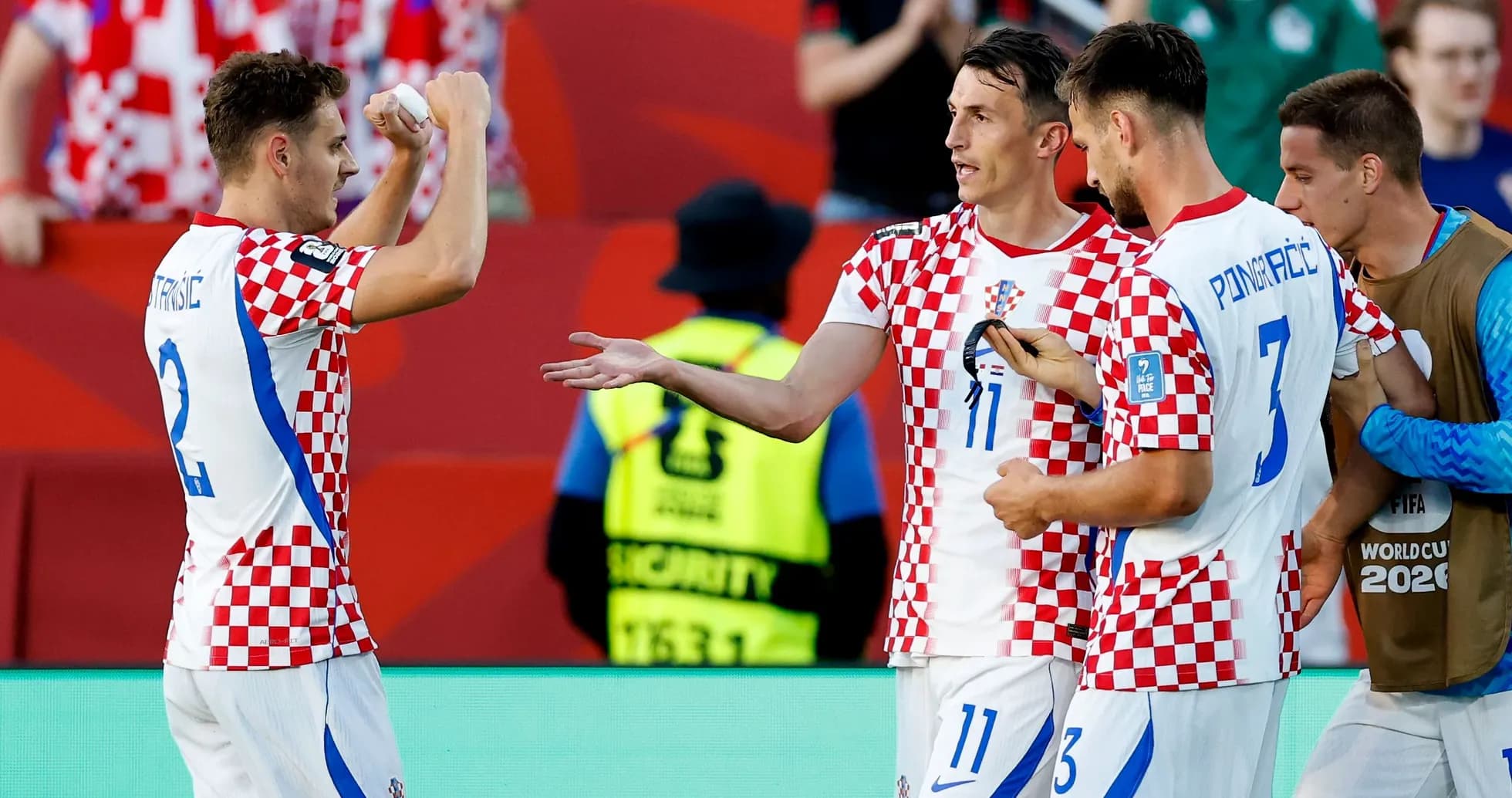 Croatian players celebrating a goal during match Croatian players celebrating a goal during match