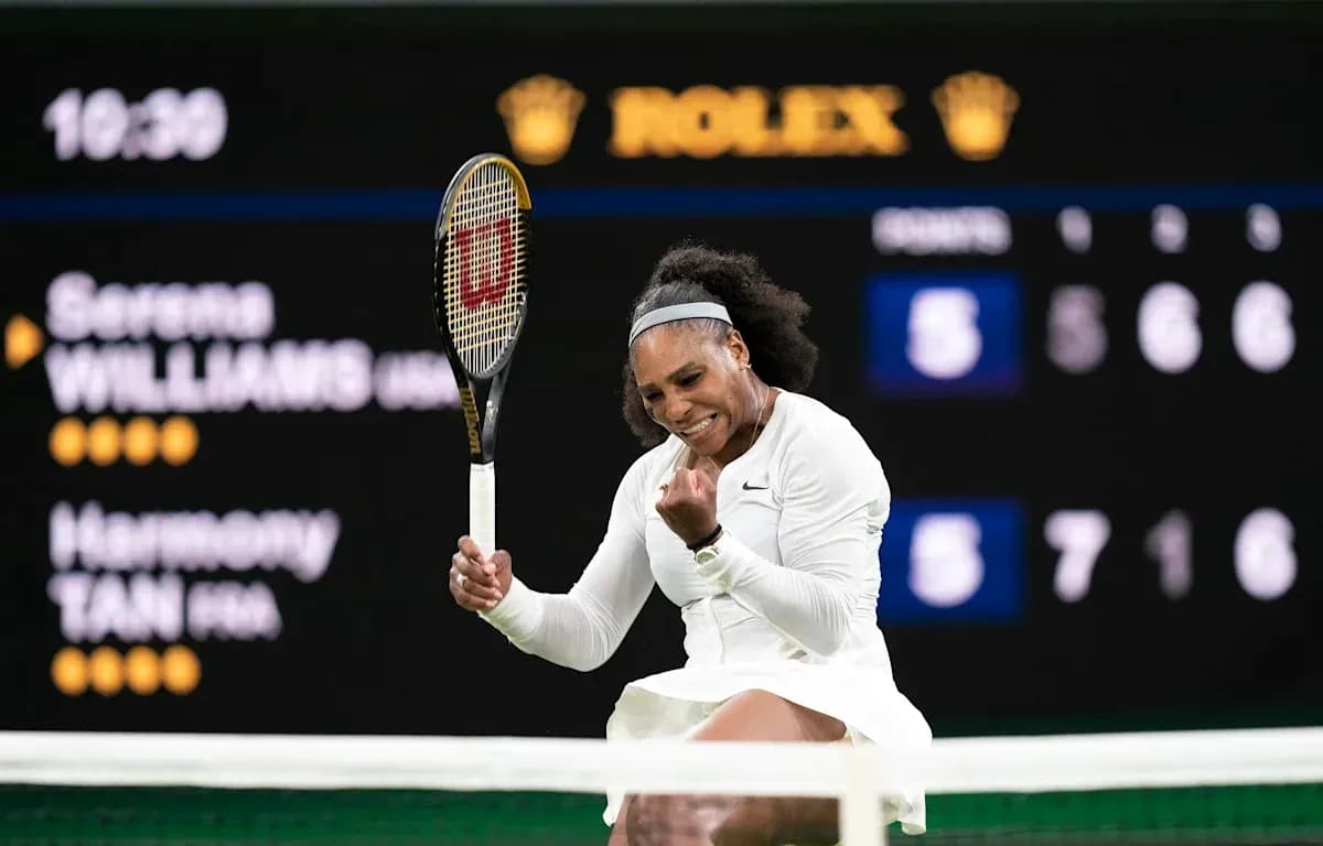 Serena Williams celebrating during tennis match at Wimbledon Serena Williams celebrating during tennis match at Wimbledon