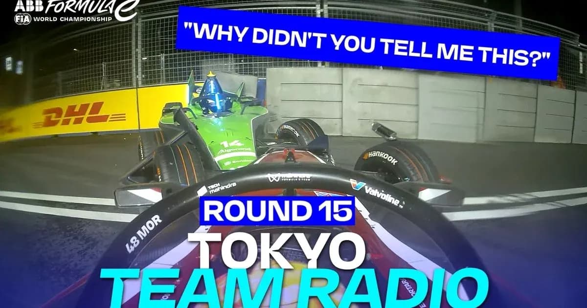 Formula E cars racing in Tokyo during Round 15 Formula E cars racing in Tokyo during Round 15