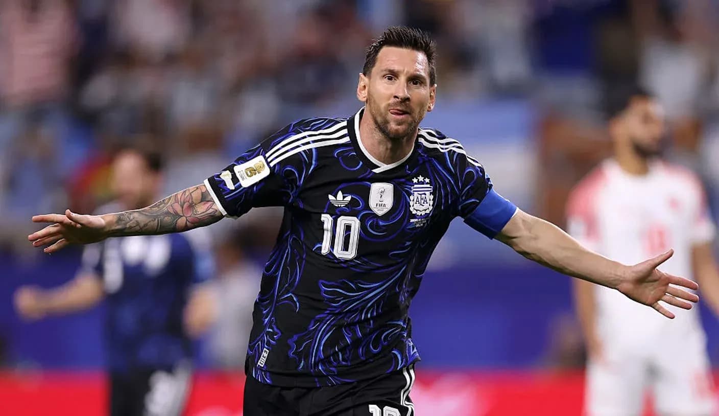 Lionel Messi celebrating a goal for Argentina Lionel Messi celebrating a goal for Argentina