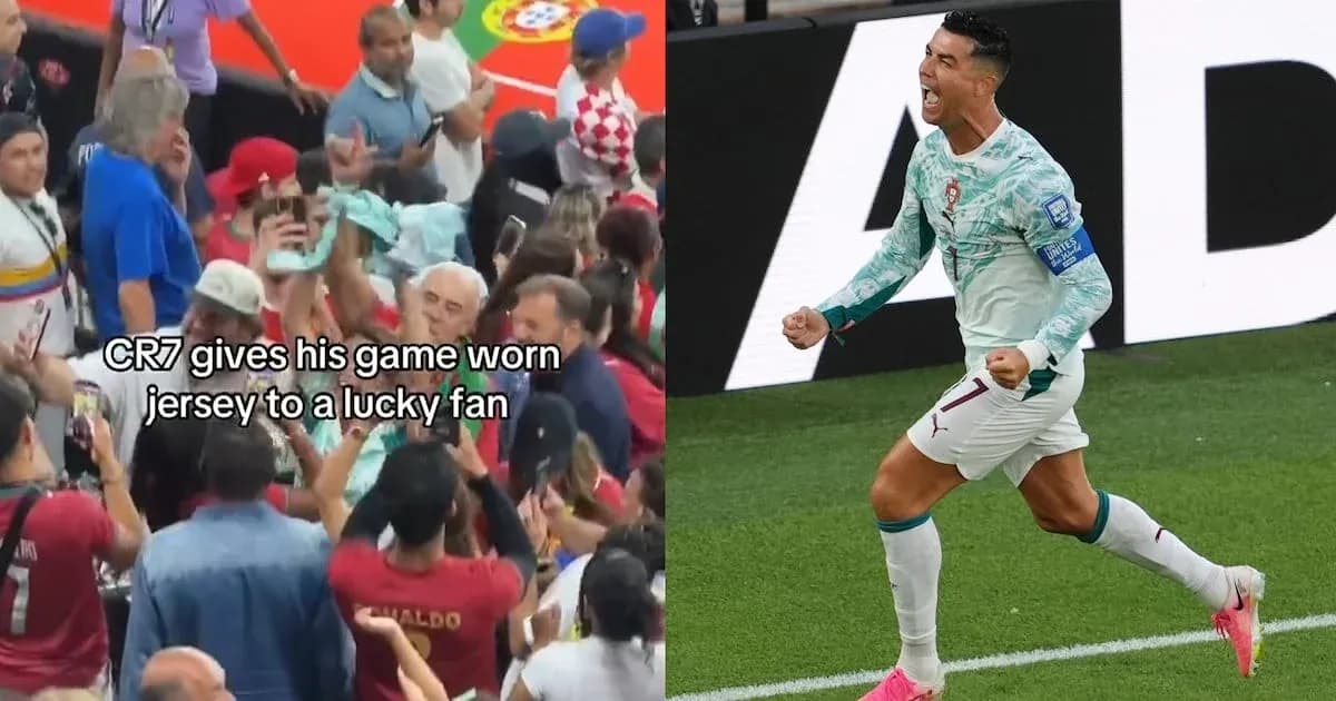 CR7 giving his jersey to a fan in crowd CR7 giving his jersey to a fan in crowd