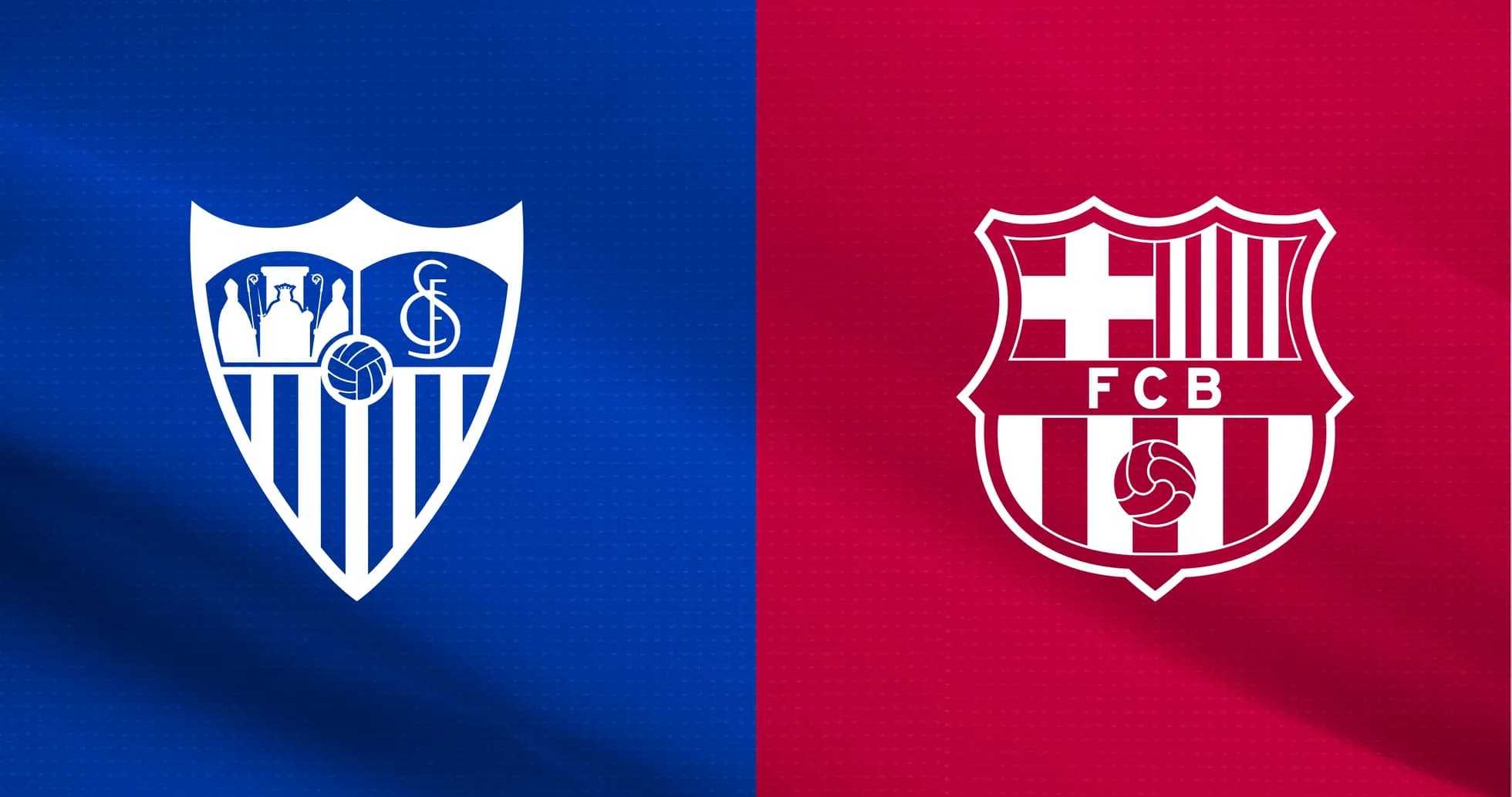 Sevilla and Barcelona team logos on colored background Sevilla and Barcelona team logos on colored background