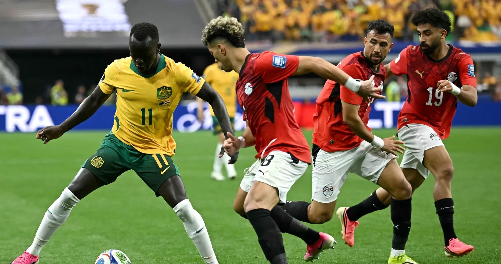Australia and Egypt players contesting the ball Australia and Egypt players contesting the ball